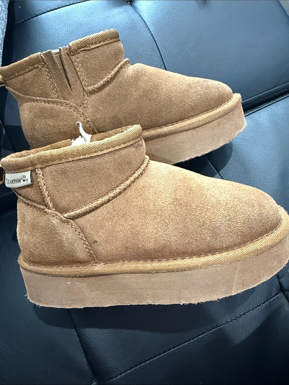 BearPaw Kids Chestnut Suede Plush-Lined Slip-On Booties size 12 youth